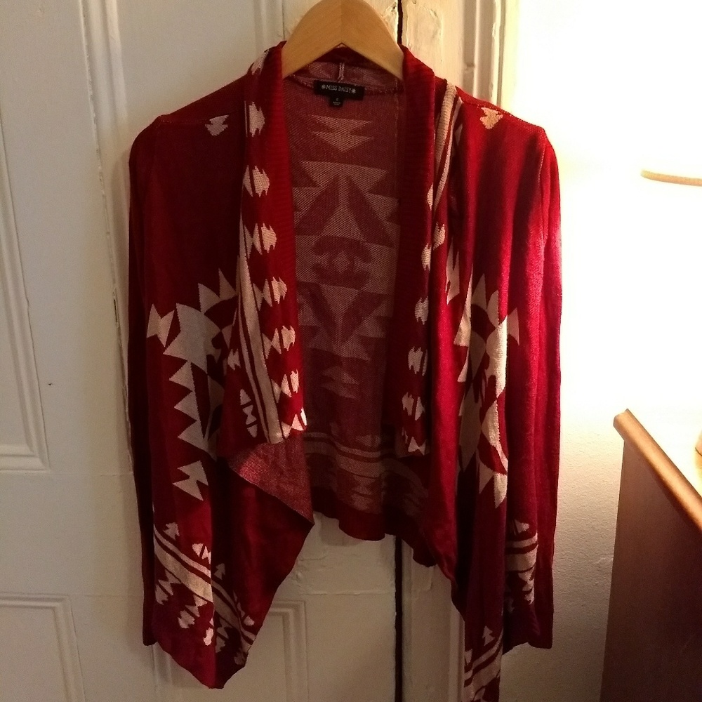 Miss Daisy small red and tan cardigan
